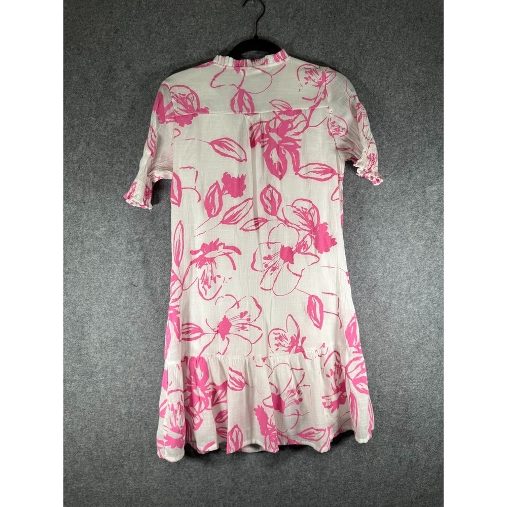 Kindred Womens Medium Pink Floral Ruffle Tiered Boho Mini Dress V-Neck Tie - Picture 7 of 8